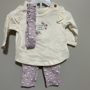 NWOT Carter’s Newborn baby girl outfit. Onesie, pants, headband and socks